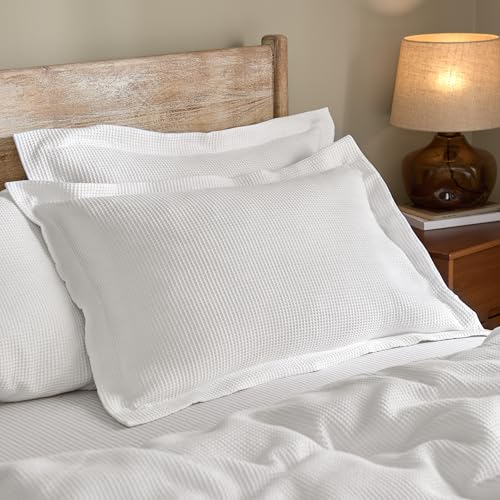 Yard Hebden Relaxed Waffle Pillowcase Pair – Soft Textured Cotton Pillow Covers (Chalk – 75x50cm)