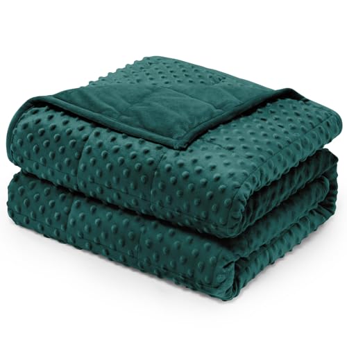 "Wemore Minky Weighted Blanket for Adult 15lbs Queen Size 60""x80"" Dark Green - Minky Dot Heavy Throw Blanket, for Stress Relief, Better Sleep, Reading, Napping, Machine Washable, Breathable, Glass Beads"