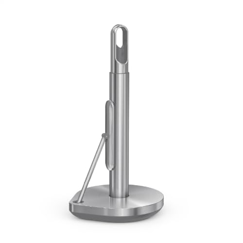 simplehuman Kitchen Roll Holder with Spray Pump, Free Standing, Easy One Sheet Tear, Weighted Base (Fits Kitchen Rolls Measuring 23-28cm), Brushed Stainless Steel, KT1196