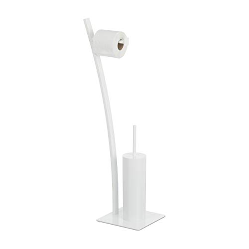 Relaxdays Bathroom Accessory Set with Toilet Paper & Brush Holder + Brush, Hygienic, HxWxD: 78x29x20 cm, White