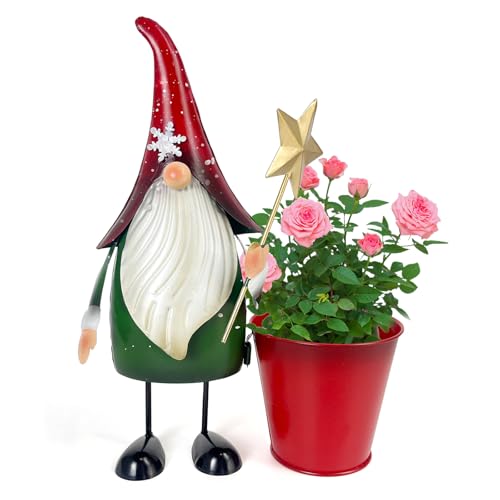 HONGLAND Outdoor Metal Gnome Yard Art Garden Gnomes Statue 13 Inch Santa Figurine Lawn Patio Yard Garden Decor