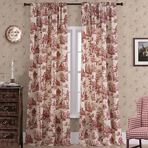 XTMYI 108 Inch Curtains 2 Panel Set for High Ceiling,Extra Long Large Semi Sheer French Countryside Antique Western Curtains for Living Room Bedroom,Copper Burgundy Red