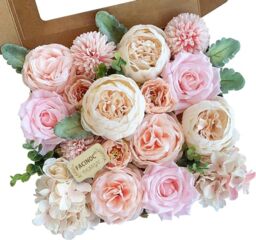 Roses Artificial Flowers Pink Silk Peonies Bulk for DIY Wedding Bouquet Bridal Shower Decorations Fake Floral Arrangements Faux Flower Centerpieces for Table Home Decor Indoor Peach Blush Box 20pcs