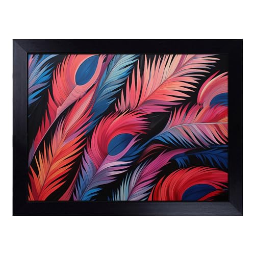 Lap Tray with Bean Bag Cushion, Feather Op Art - Handmade in the UK, Raised Wooden Edge, Padded Cushion, Heat-Resistant Wipe-Clean Surface, for Meals, Laptops and Crafts