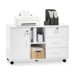 TUKAILAi Mobile File Cabinet with 3 Drawers and Lockable Cupboard, White