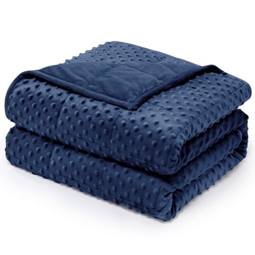 "Wemore Minky Weighted Blanket for Adults 15lbs Queen Size 60""x80"" Navy Blue - Minky Dot Heavy Throw Blanket, for Stress Relief, Better Sleep, Reading, Napping, Machine Washable, Breathable, Glass Beads"