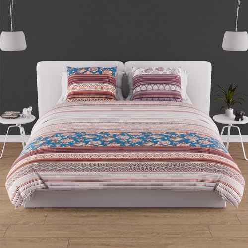 Soleil d'ocre Jaipur Comforter Cover + 2 Pillow Cases Cotton Blue 220 x 240 cm