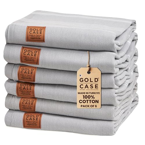 Gold CASE Turkish Beach Towel Set of 6 – 100% Cotton Large Turkish Bath Towels 70 x 38'' – LYCIA Oversized, Quick Dry & Sand Free Beach Towel – Lightweight Turkish Towels Set - Grey