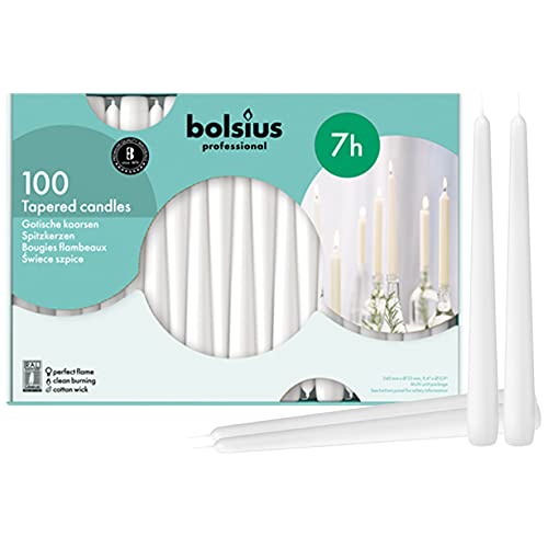 Bolsius - Tapered Dinner Candles - Pack of 100 - White - Length: 25.4 cm/10 inch - Tabletop Restaurant Candles