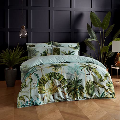 Paoletti Forsteriana Palms Duvet Cover Set – Reversible Watercolour Tropical Jungle Palm Luxury Bedding (Multicolour – Double)