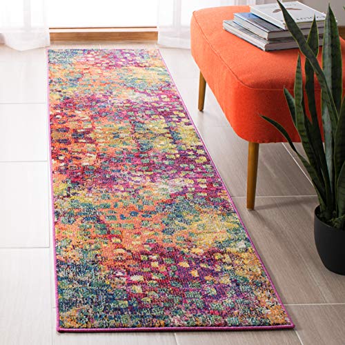 Safavieh Boho Rug for Living Room, Dining Room, Bedroom - Madison Collection, Short Pile, in Fuchsia and Gold, 66 x 244 cm
