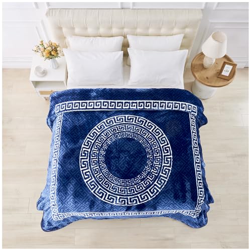 GC GAVENO CAVAILIA Fleece Throw Blanket - Soft Fluffy Polyester Blanket For Bed, Sofa, and Couch Double (150x200 Cm) - Easycare, Anti Allergic Throw - Stylish Greek Blankets for Adults - Navy