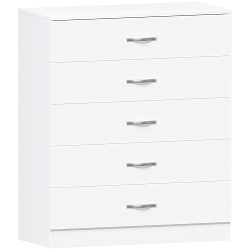 Vida Designs Riano 5 Drawer Chest of Drawers, Metal Handles and Runners, Anti-Bowing Drawer Support, Bedroom, Nursery Furniture, White
