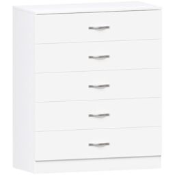 Vida Designs Riano 5 Drawer Chest of Drawers, Metal Handles and Runners, Anti-Bowing Drawer Support, Bedroom, Nursery Furniture, White