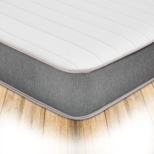 Starlight Beds Cooltouch Linear 8 Inch Hybrid Mattress. 3ft Single Mattress with Memory Foam Layer and Spring Unit. Grey/White, Soft Firmness. (3ft x 6ft3)