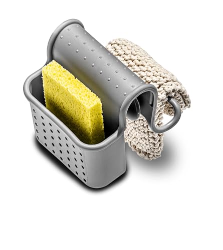 madesmart Towel & Sponge Saddle COLLECTION All-In-One Sinkware Storage, Ventilation Holes Promote Drying, Small, Grey