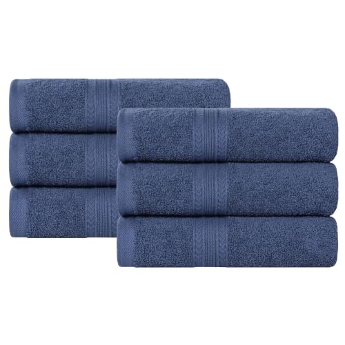 Superior Eco-Friendly Hand Towel Set, Cotton, Navy Blue, 40.6 x 76.2 cm, 6-Piece