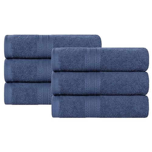 Superior Eco-Friendly Hand Towel Set, Cotton, Navy Blue, 40.6 x 76.2 cm, 6-Piece