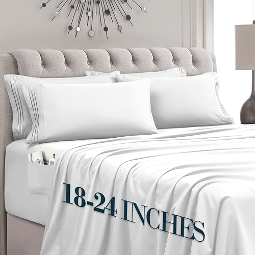 Mocassi Luxury 4-Piece Sheet Set, Ultra Soft 1800 Premium Hotel Quality Microfiber Sheet Set, Fits Mattresses Up to 18 to 24 Inches Extra Deep Pocket - Breathable and Secure Fit, Twin XL, White