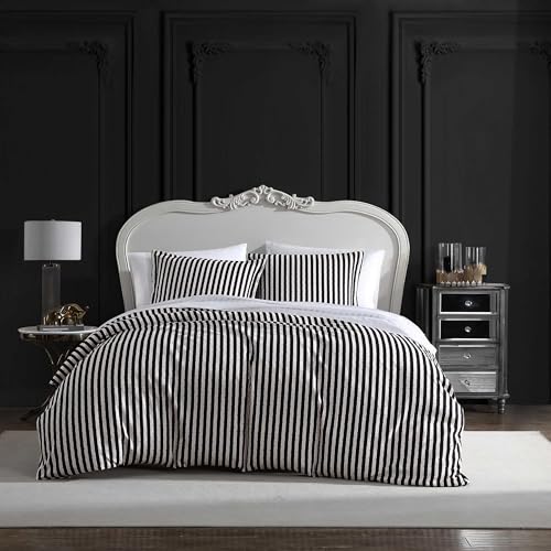 Betsey Johnson - King Duvet Cover, Soft Bedding Set with Matching Shams, Chic Home Decor (Wonderland Stripe Black, King)