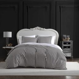 Betsey Johnson - King Duvet Cover, Soft Bedding Set with Matching Shams, Chic Home Decor (Wonderland Stripe Black, King)