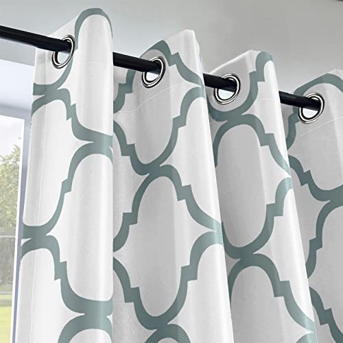 Melodieux Moroccan Fashion Thermal Insulated Grommet Room Darkening Curtains for Living Room, 52 by 63 Inch, Off White/Dusty Teal (1 Panel)