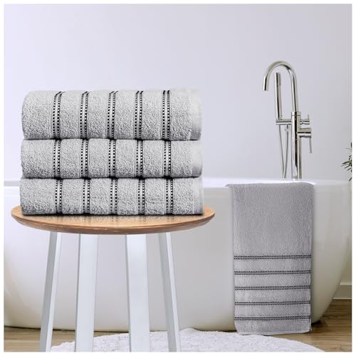 GC GAVENO CAVAILIA Stripe Bath Sheets Extra Large 3Pack - 600GSM Towels Bath Sheets Quick Dry & Water Absorbent Towels Set - Lightweight Hotel Quality Thick Cotton Towel Bath Sheet 90x150 Cm, Grey