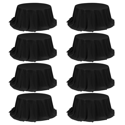 8 Pack Black Round Tablecloth 132 Inch Circle Polyester Table Cloth, Washable Fabric Stain and Wrinkle Resistant Table Cover Round Table Clothes for Wedding Parties Banquet Reception Dining
