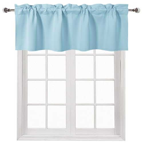 DWCN Blackout Valance Rod Pocket Window Valance Curtains 42 x 12 inch Long,1 Panel, Light Blue