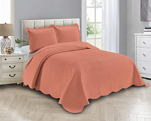 Linen Plus Luxury Oversized Coverlet Embossed Bedspread Set Solid Coral King/California King Bed Cover New # Ashley