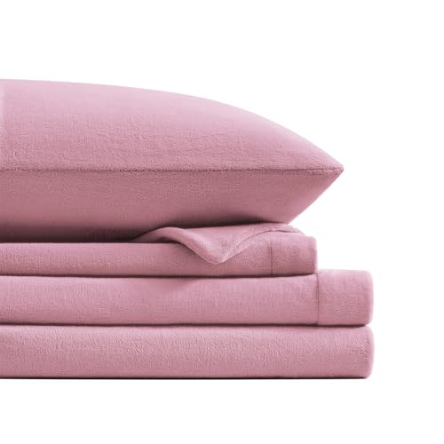 Petrichor Flannel Fleece King Size Sheet Set Rose ??? Ultra Soft Anti-Static Plush Bedding, 4 Piece (1 Fitted Sheet, 1 Flat Sheet, 2 Pillowcases)