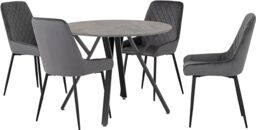 Seconique Athens Round Dining Table Set with 4 Avery chairs,Concrete/Grey