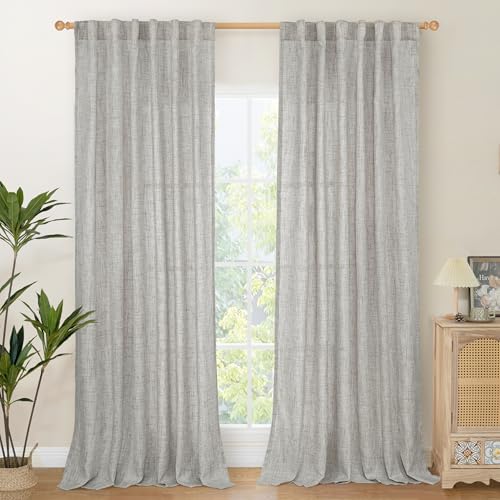 YoungsTex Dark Grey Curtains 52 X 84 Inch, Linen Drapes 2 Panels - Light Filtering Drapes Textured for Living Room Bedroom Dining Window Treatments with Rod Pocket Back Tab