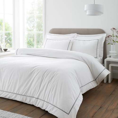 Bianca Contrast Trim 200 Thread Count Cotton Double Duvet Cover Set with Pillowcases White/Black