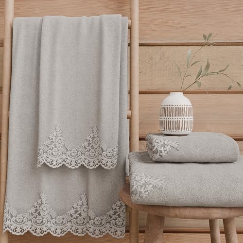 PETTI Artigiani Italiani - 100% Cotton Terry Bath Towels, 1+1 Towel Set, 2 Pieces, 1 Face Towel and 1 Hand Towel, Light Grey