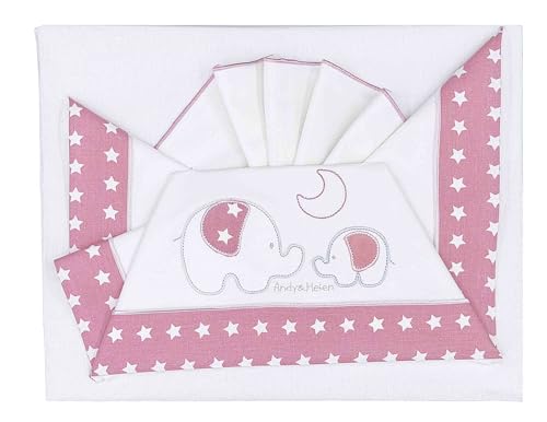 ANDY & HELEN® 3-Piece Set of Top Sheet, Fitted Sheet and Pillowcase, 100% Cotton, Pink