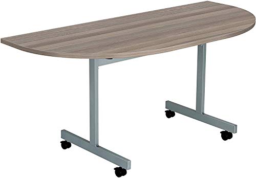 Office Hippo D-End Office Table, Sturdy & Stylish Tilting Table Desk, Work Table For Home Office, Versatile Desk Table For Meeting Room or Boardroom, 5 Year Guarantee - Oak / Silver