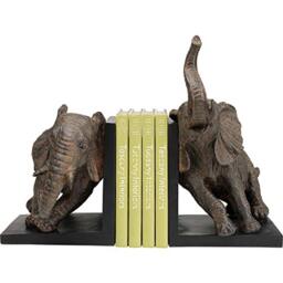 Kare Design Bookend Elephants, brown, set of 2, 25x31x21 cm, deco object - Elephant motif, decorative book support, charming shelf organiser, great gift idea, for living room or office