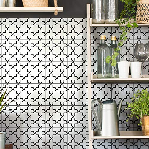 Ambiance Sticker Self-Adhesive Decorative Wall Decal Cement Tile for Bathroom and Kitchen Noir et Blanc - Pack of 9 Stickers of 20 x 20 cm