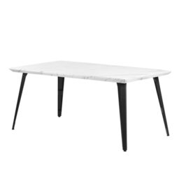 FurnitureR 150CM Dining Table Rectangular for 4-6 Person with Marble Print Wooden Table Top and Metal Steel Legs, 150x80x74cm, Marble White