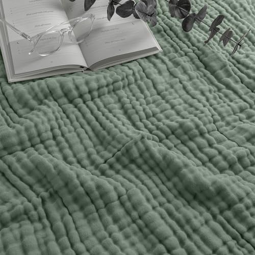 Comfy Cubs Adult Muslin Blanket King, 274 x 229 cm - Soft, Six-Layered, Lightweight, Breathable Cotton Blanket for All Seasons - Machine Washable, Stylish Home Decor - Fern