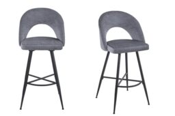 A ASPECT Set Of 2 Lincoln Swivel Barstool/Kitchen Stool With Padded Seat and Black Base (Grey)