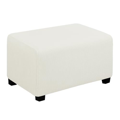 Easy-Going Stretch Small Rectangle Ottoman Cover Cream - Folding Storage Footstool Furniture Protector Soft slipcover with Elastic Bottom