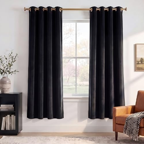 StangH Blackout Curtains for Living Room - Thermal Insulated Window Treatment Set with 2 Panels Lower Sound Curtains for Bedroom Dorm/Basement Black 52 x 72 inches, 2 Panels