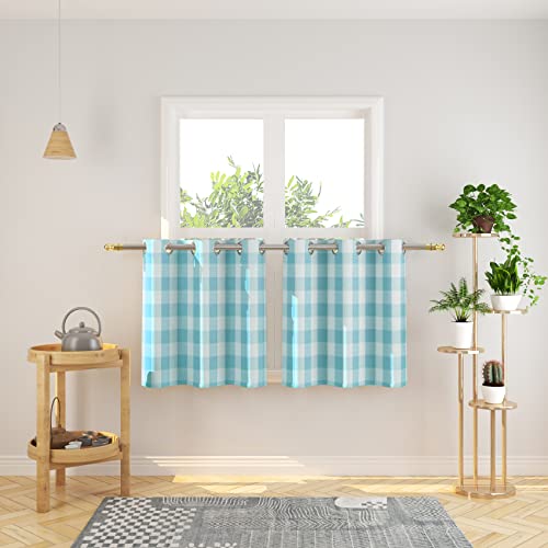 NATUS WEAVER Tiered Curtains 24 Inch Long Buffalo Plaid Plaid Kitchen Window Panels Bathroom Grommet Window Treatment 2 Panels Sky Blue and White
