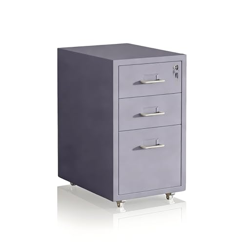 Relaxdays rolling filing cabinet with 3 drawers, lockable, metal, grey, 45.5 x 28 x 41 cm
