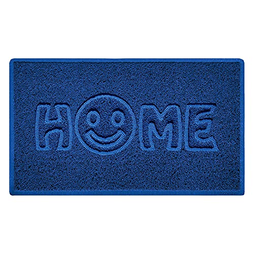 Nicoman SMILEY FACE Embossed Shape Door Mat Dirt-Trapper Washable Barrier Doormat-(Use Indoor or Sheltered Outdoor)-(75x44cm/29.5x17.3inches,Medium) Blue