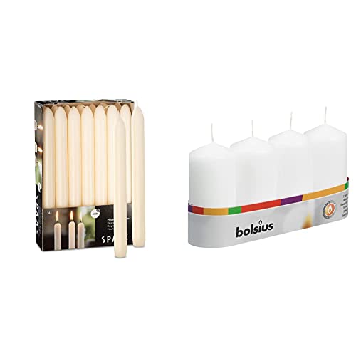 Spaas 14 Tapered Dinner Candles 21/220 mm, ± 8 Hours, Unscented, Ivory & Bolsius - Pillar Candles - 4 x 2 inches - White - Tray of 4