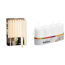 Spaas 14 Tapered Dinner Candles 21/220 mm, ± 8 Hours, Unscented, Ivory & Bolsius - Pillar Candles - 4 x 2 inches - White - Tray of 4