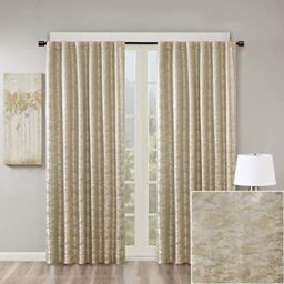 "Sun Smart Cassius, Single Total Blackout Curtain for Bedroom, Luxurious Sheen Marble Jacquard, Window Treatment Panel, Rod Pocket Top, Easy to Hang, Fits 1.25"" Rod, Machine Washable, 50"" x 95"" Gold"